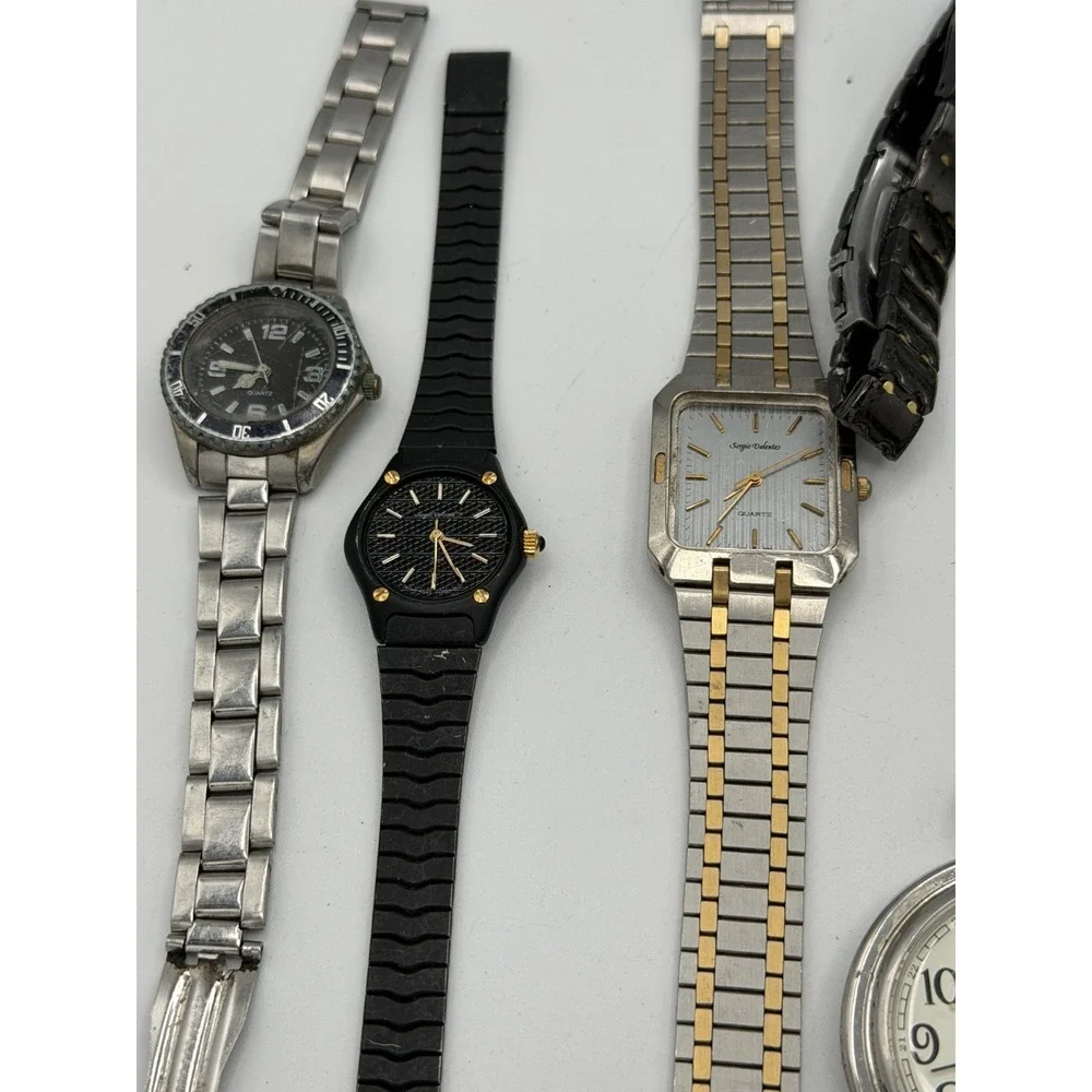 Vintage Watch Lot Fossil Pocket Watch Geneva Sergio Valente Parts Repair As-Is